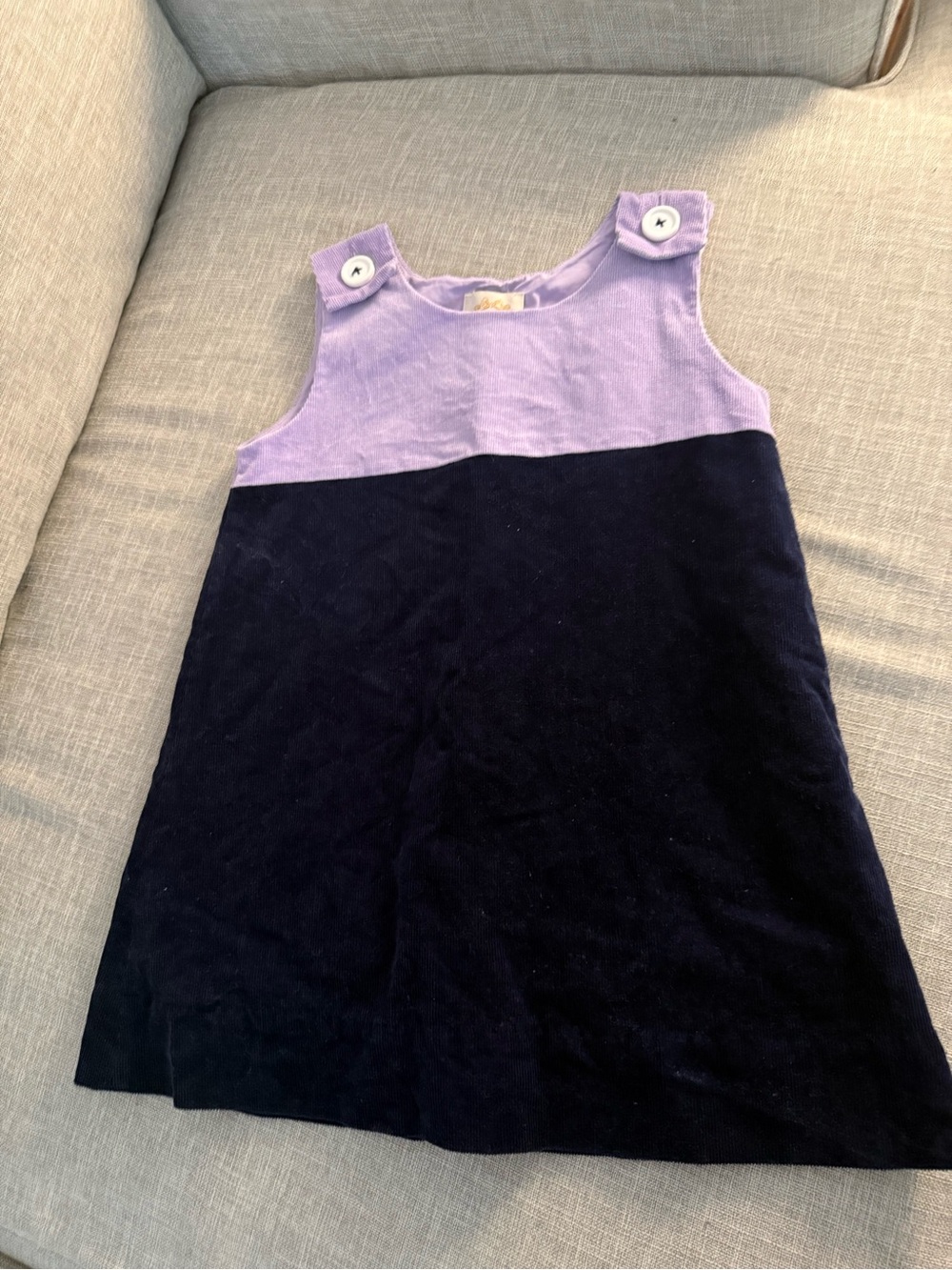 The Beaufort Bonnet Company Lavender and Navy Corduroy Jumper Dress